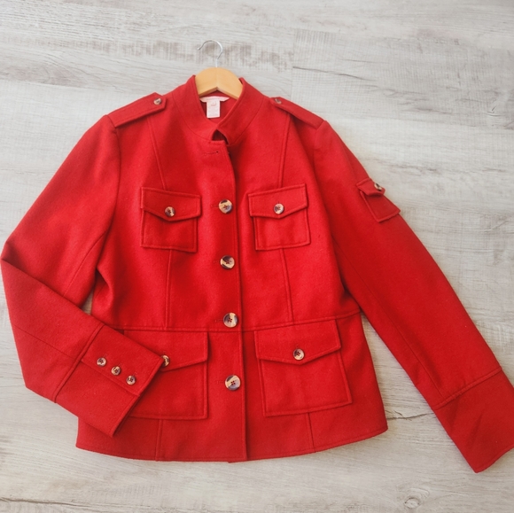 Sundance Jackets & Blazers - Sundance Coat Womens Sz 14 Rust Red Wool Blend Button Up Utility Military Jacket